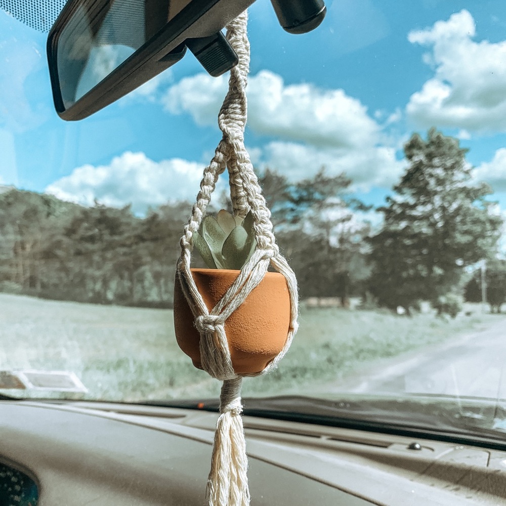 Handmade Mini Macrame Rearview Mirror Plant Hanger - Picture 2 of 8